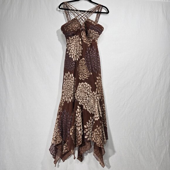 Vintage S.L.Fashions Y2K Steampunk Whimsigoth BROWN Babydoll Midi Dress Size 12. - Picture 1 of 17